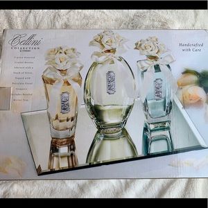 Crystal Bottles w/Mirror Tray Porcelain